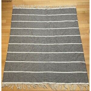 Pure Nature 80% Wool 20% Merino Wool Throw Blanket Fringe Brown Beige